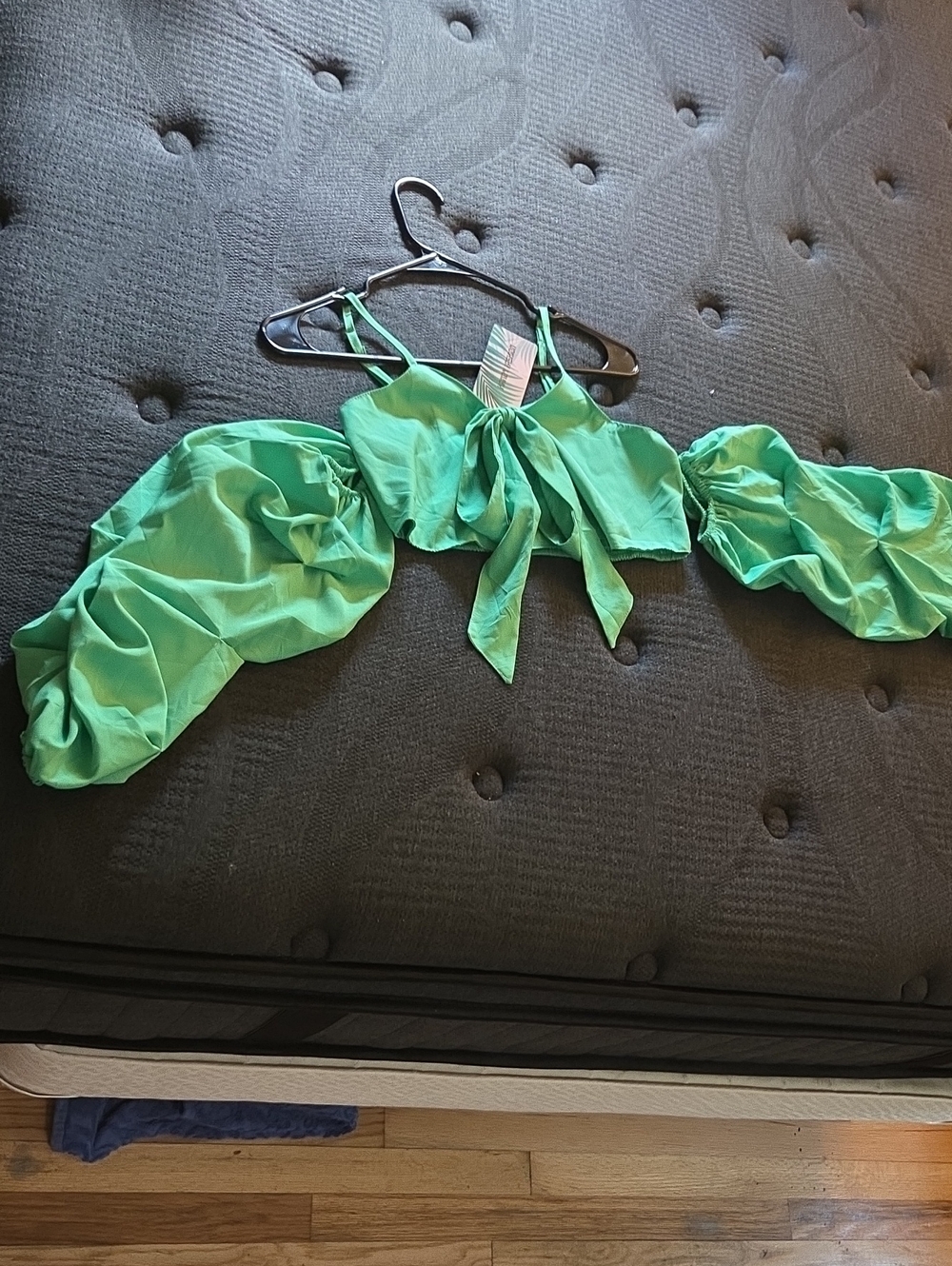 Green Tie-Front Off-Shoulder Crop Top